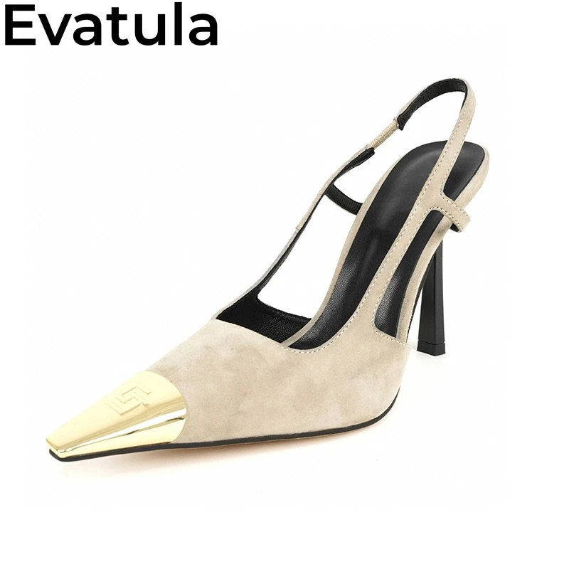 2024 Summer Fashion Metal Square Toe Thin High Heel Sandals Women Real Leather Slingbacks Stilettos Sexy Party Pumps Shoes Femme