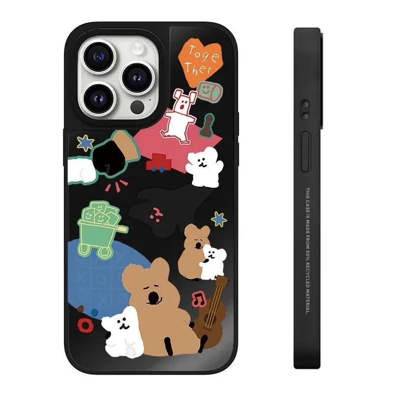 

Mirror Surface Music Bear iPhone 11 12 13 14 15 Pro Max Protective Case, Fits iPhone 15 Pro Max