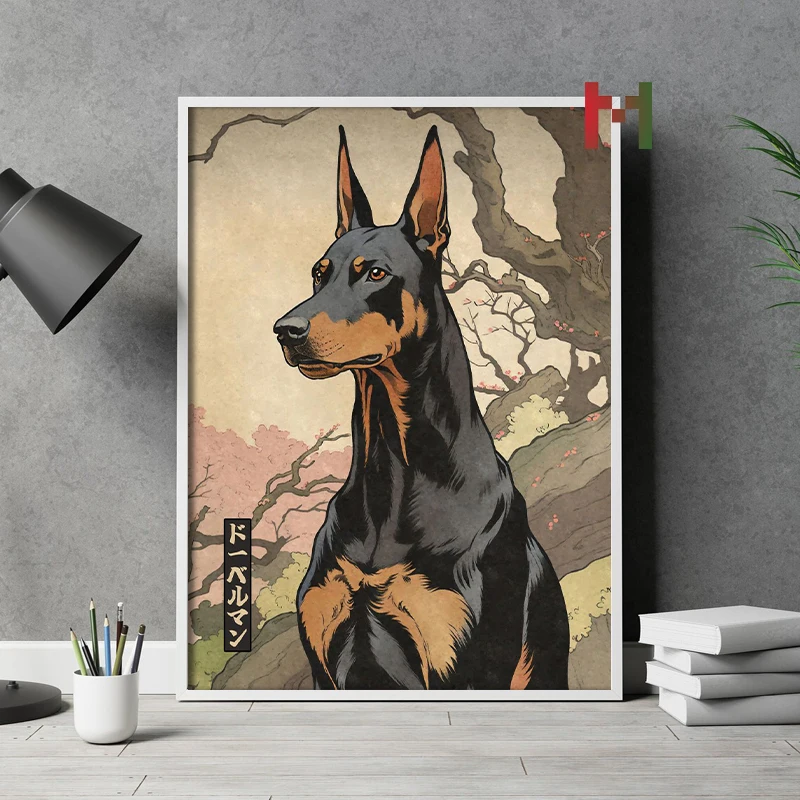 Retro Japanese Style Dogs Poster Canvas Printing German Shepherd Bernese Golden Retriever Dogs Home Room Wall Decoration Gift