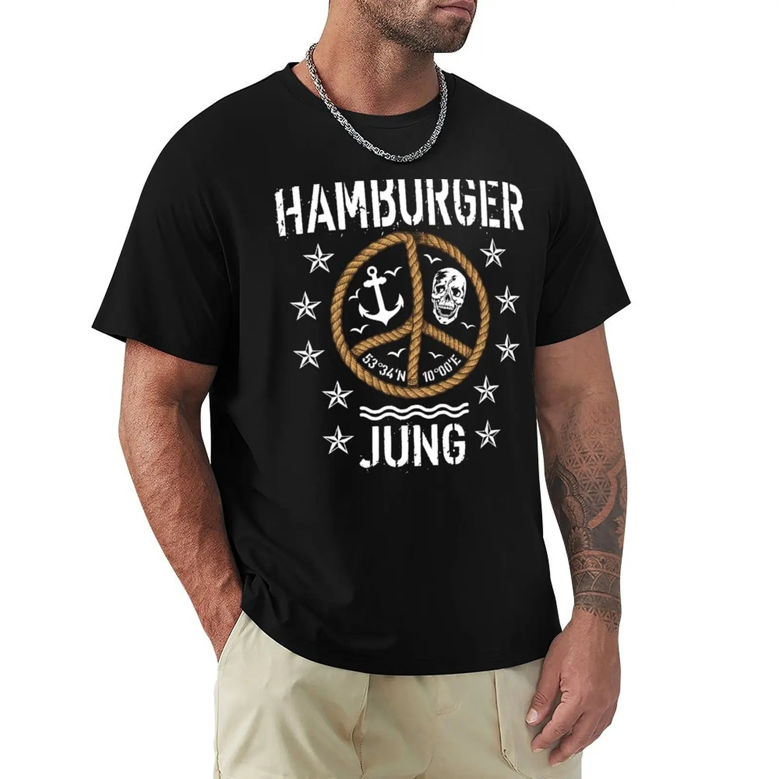 

98 Hamburger Jung Anker Peace Sign Hamburg Coordinates Skull Maritim T-Shirt summer top cheap stuff Short sleeve tee men