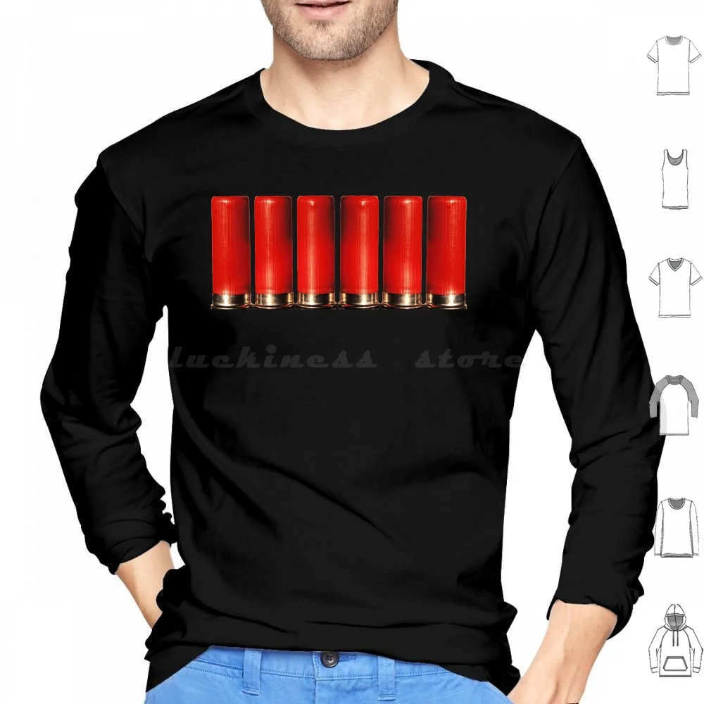 12 Gauge Hoodies Long Sleeve 12 Gauge Shotgun Shells Bullets Red Casing Brass Slug Caliber Cannon Ammo Security