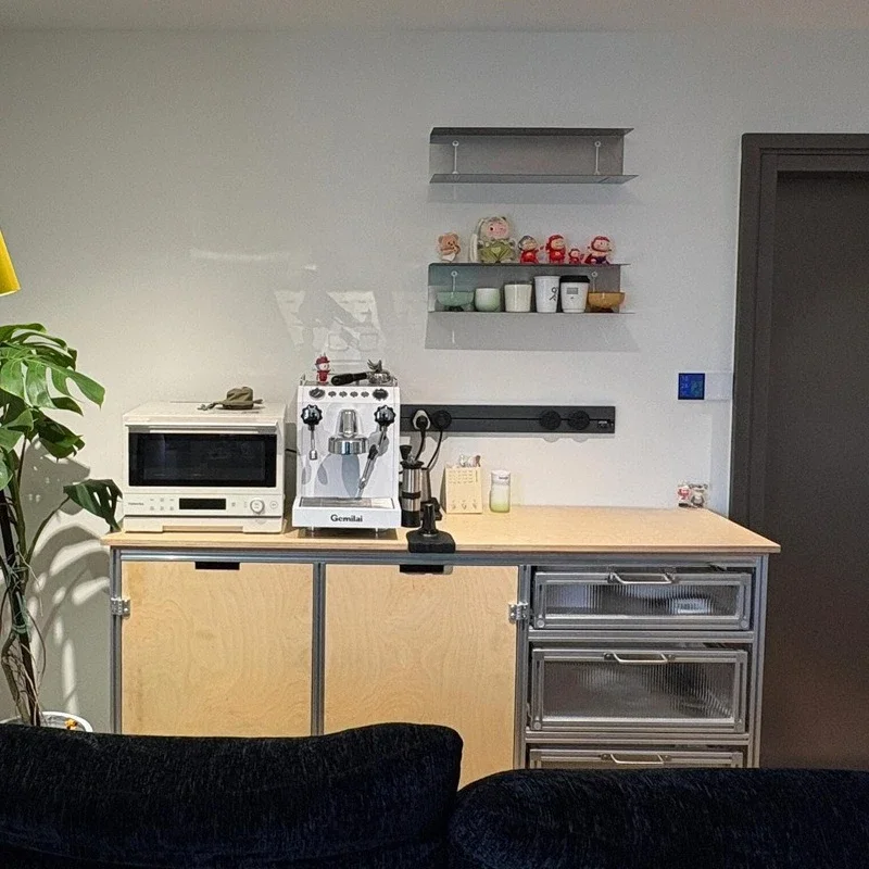 Simple modern aluminum profile marine board, coffee counter and side cabinet