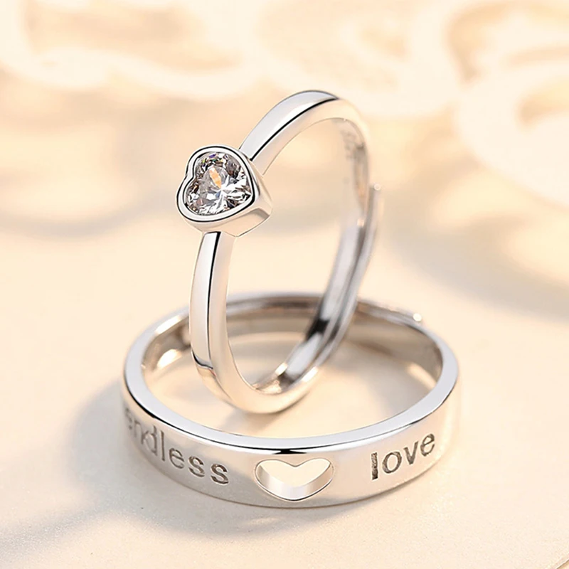 

Высококачественное регулируемое обручальное кольцо-пасьянс со сверкающим серебряным бриллиантом, классическое кольцо любви для пар, свадебные украшения