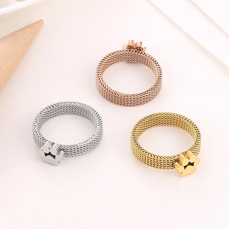 Fashion Stainless Steel Ring Women Cat\'s Paw Korea Mesh Link Chain Ring\'s For Women\'s Lucky Wedding Bands Christmas Jewelry