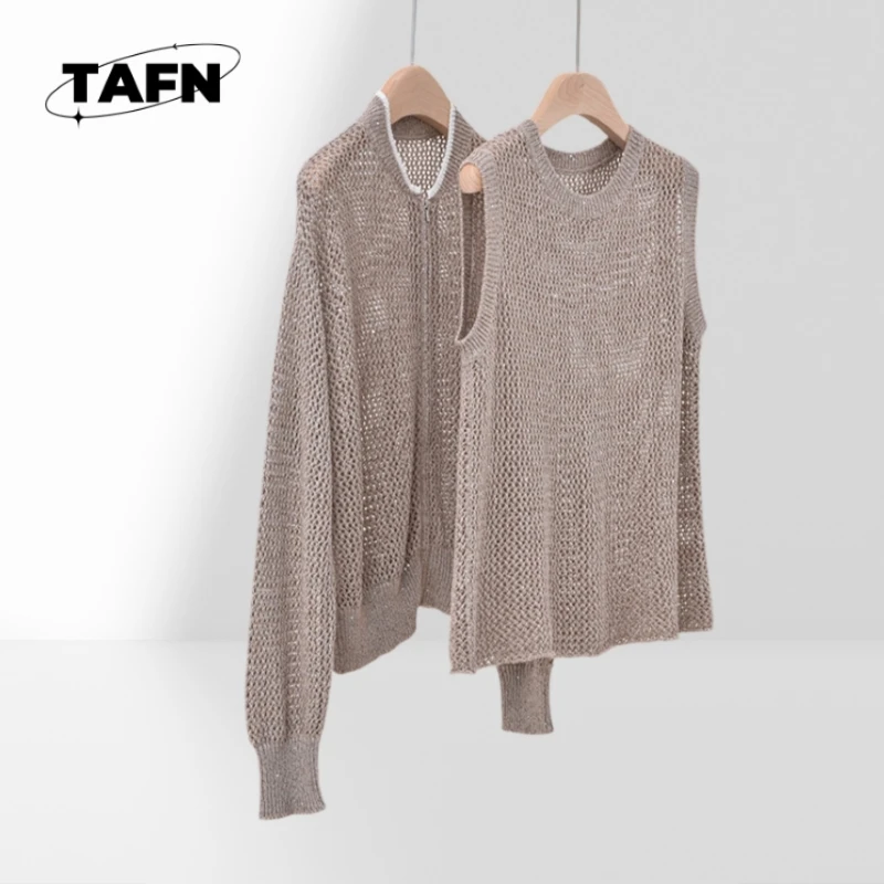 Hollow-out Pailletten Oud Geld Stijl Retro Hals Kleuraanpassing High Street Temperament Stand Kraag Casual Top AF3016