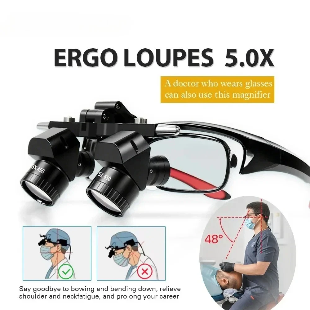 5X High-Performance Loupes LED Ergo Conversion Lens Loupes Corner Structure Parallel Field of Vision Plastic Adjustment