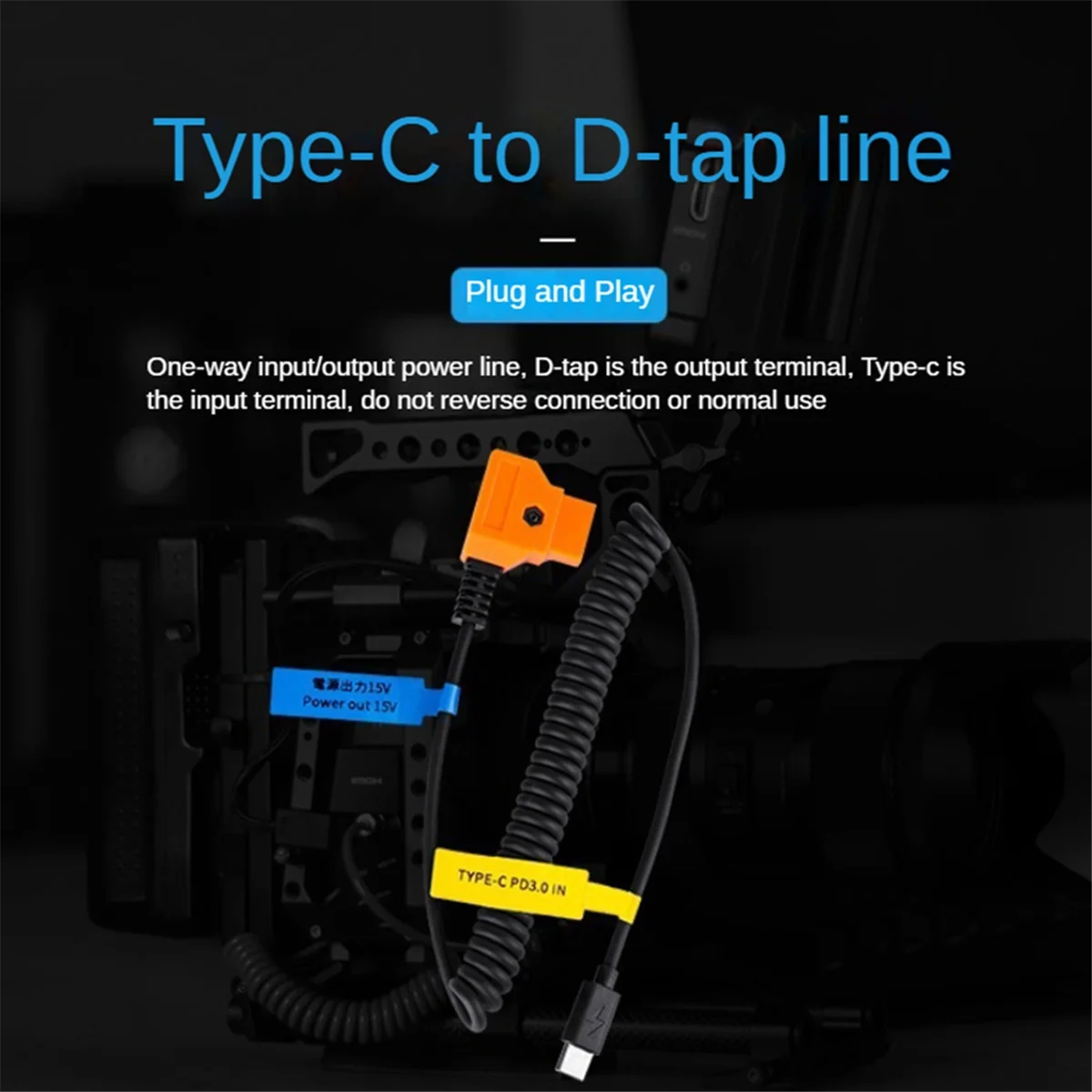 

15V PD3.0 USB Type-C Male to 15V D-Tap Male Connector Power Cable for V-Mount Battery