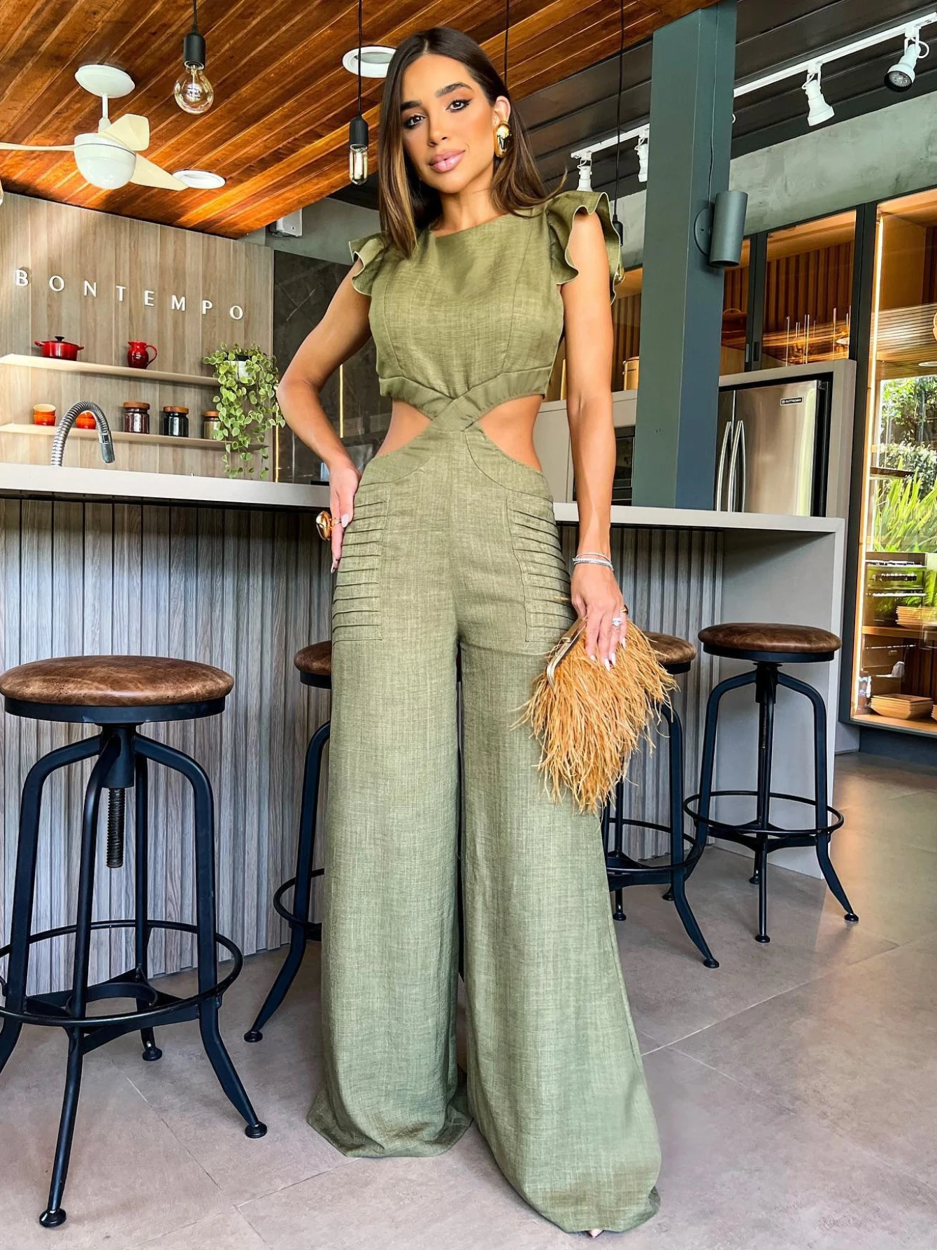 2024 Sexy New In Waistless Jumpsuit Pants Fashion Shoulder Ruffle  Bodysuit For Women High Waist Long Wide Leg Overalls Clothes