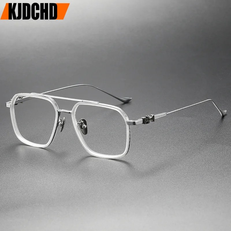 KJDCHD Stylish Prescription Glasses Frame for Men Aviator Big Face Square Trendy Pure Titanium Fashion Ladies Eyeglasses