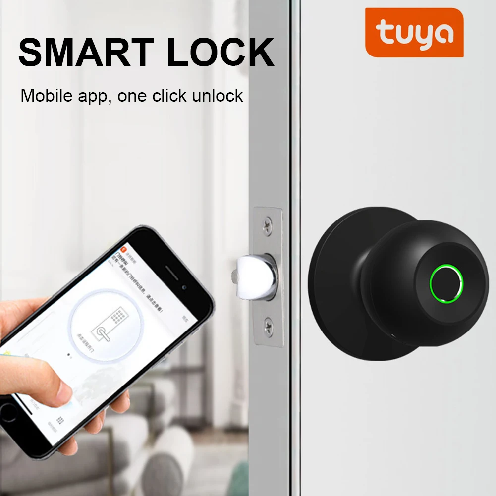 

Tuya Biometric Fingerprint Smart Door Lock with Keys APP Remote Unlock Electronic Digital Password Lock Keyless Entry Knobs Lock