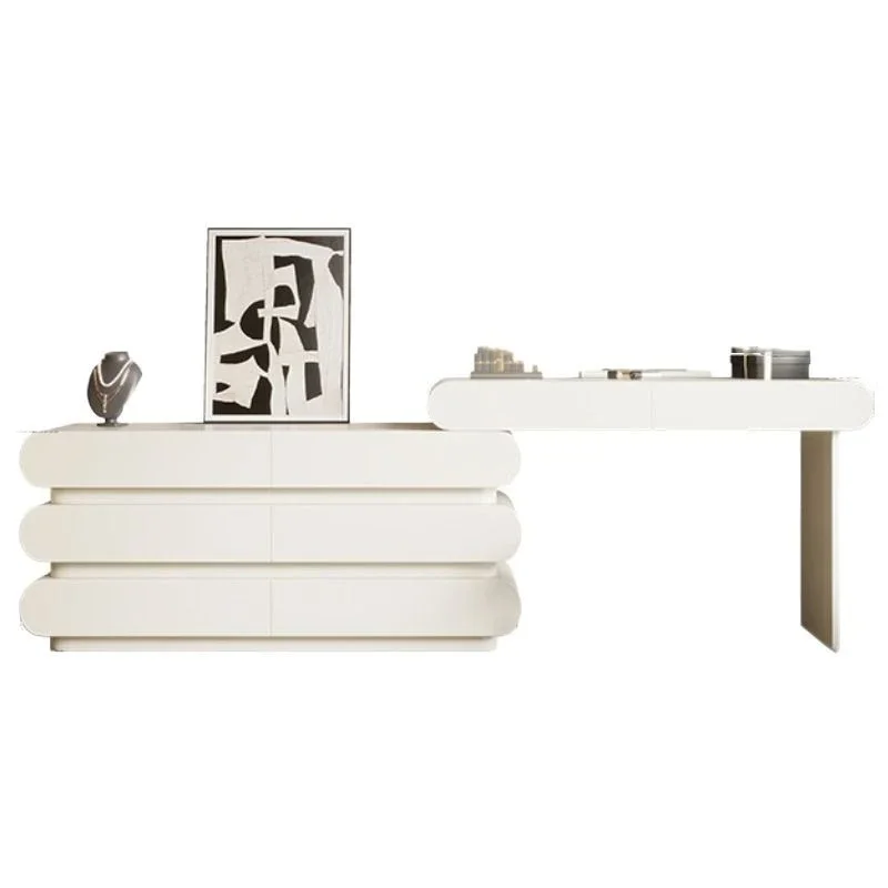 

White swan dresser cream bucket cabinet integrated makeup table bedroom light luxury solid wood retractable makeup table