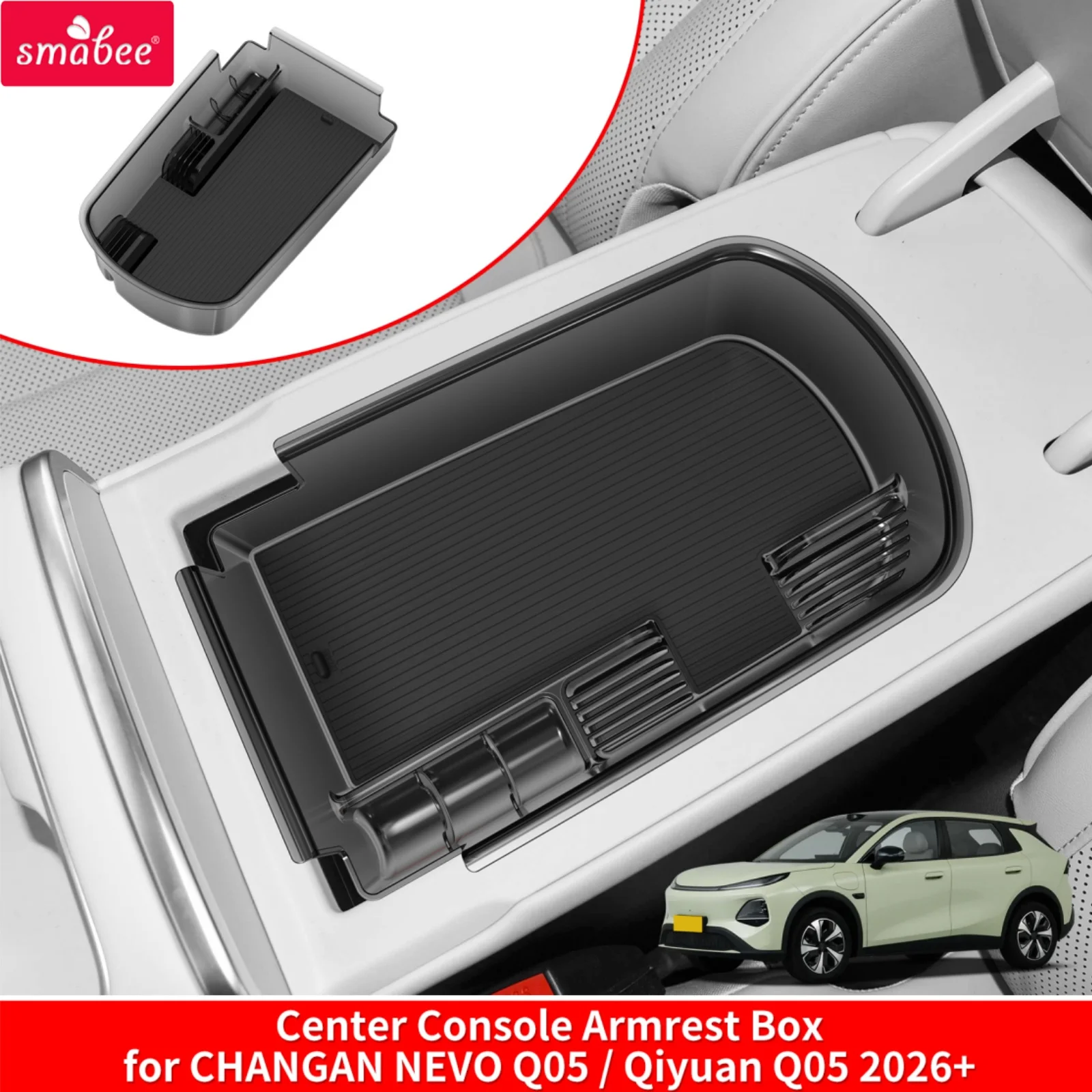 Smabee Left Drive for CHANGAN NEVO Q05/Qiyuan Q05 2026+ LHD BEV Center Console Armrest Box Car Storage Box Accessories Tray
