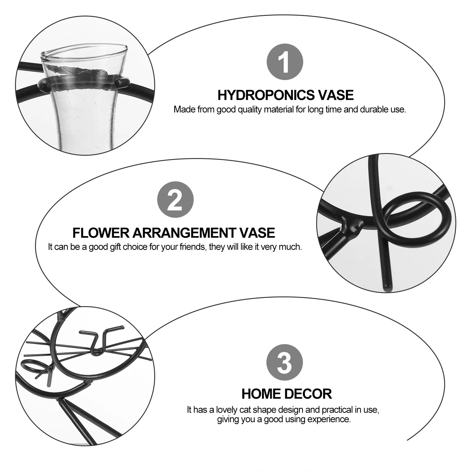 

1Pcs Iron Flower Vase Cat Shape Hydroponic Plant Pot Desktop Flower Arrangement Home Decor Hydroponics Vase
