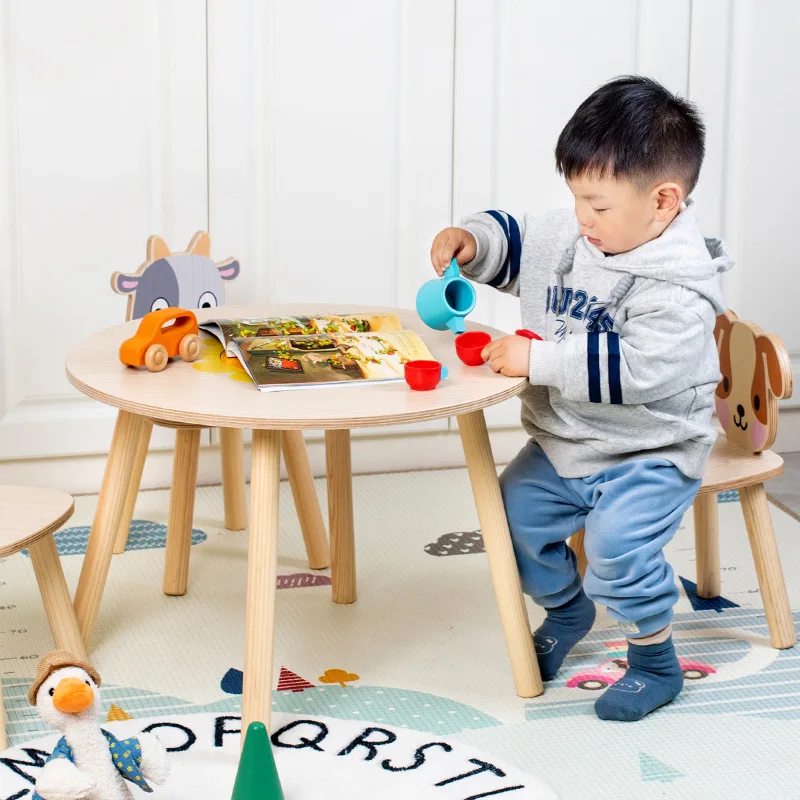 Modern Design Wooden Cartoon Table Chair Set for Children's Learning Gaming Baby  Play Kindergarten Furniture