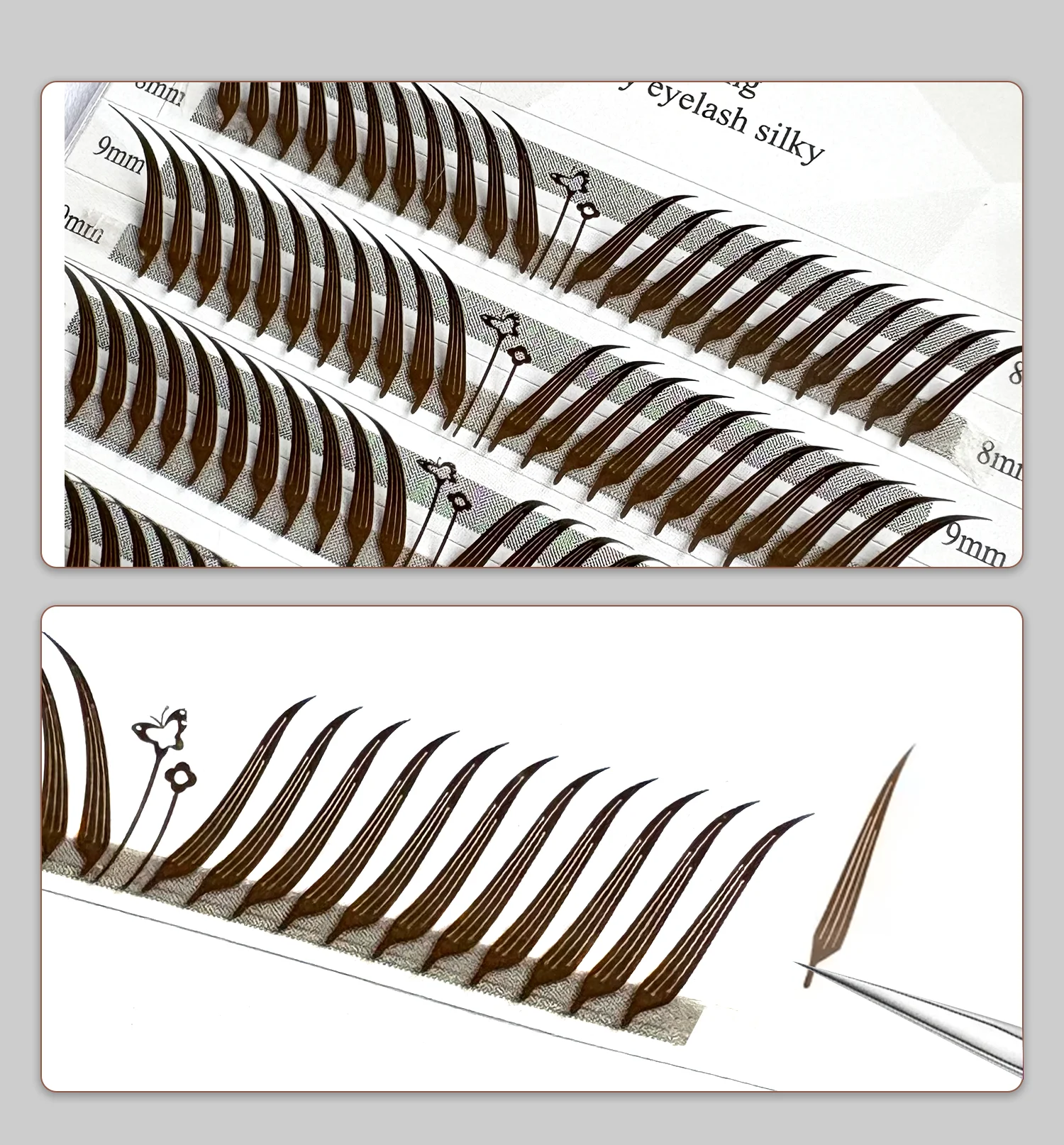 Volpe marrone Comic Spire Ciglia Forma di piuma Appassionati prefabbricati Lash Estensioni ciglia volume russo Ciglia finte individuali