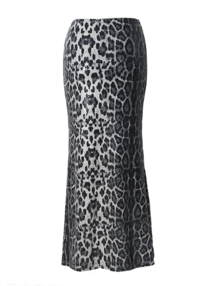 Nuova gonna con stampa leopardata per donna Primavera Estate Moda Versatile elegante patchwork di perline Abito lungo Abiti streetwear Donna