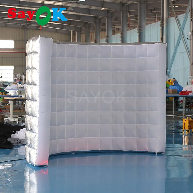 

SAYOK 3m Length Inflatable Silver Photo Booth Backdrop LED Inflatable Photo Booth Wall for Party Wedding Advertising Shows Decor