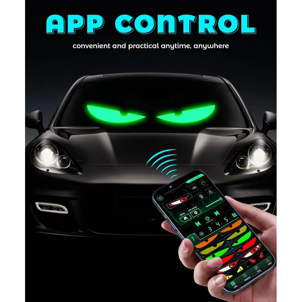 Doppi luci per parabrezza per auto a LED da 14x4,3 pollici, occhi da diavolo programmabili con telecomando, compatibili con sedani, SUV e camion