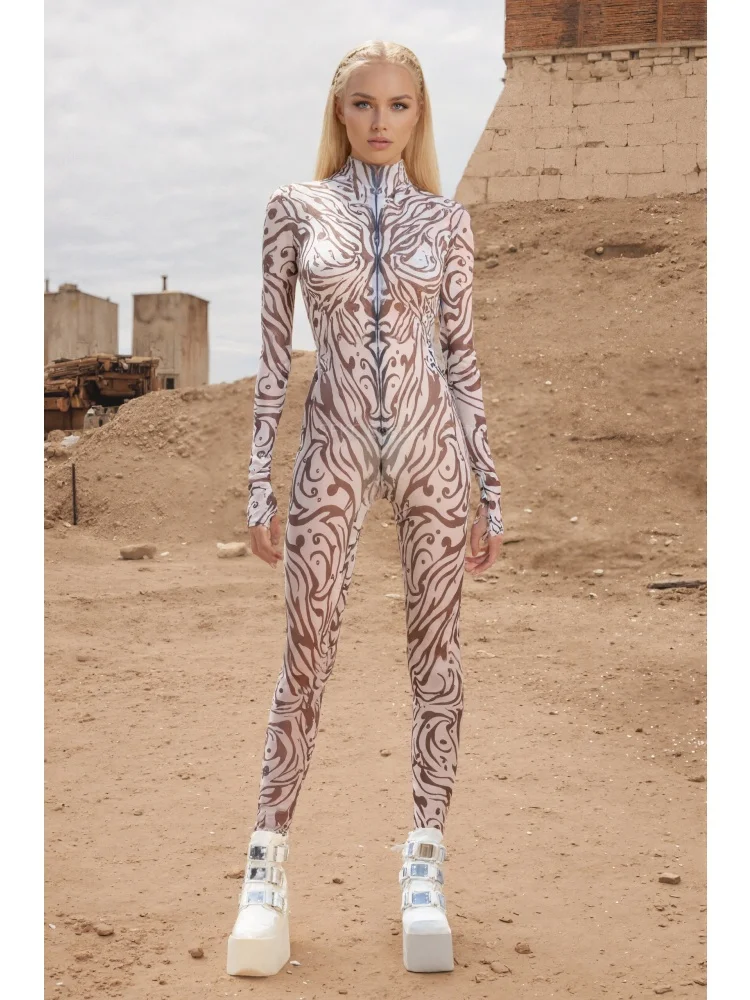 

Role Play Graffiti Print Long Sleeve Leotard Sexy Bodysuit Adult Women's Rave Party Stage Dance Performance Stretch Bodysuit New