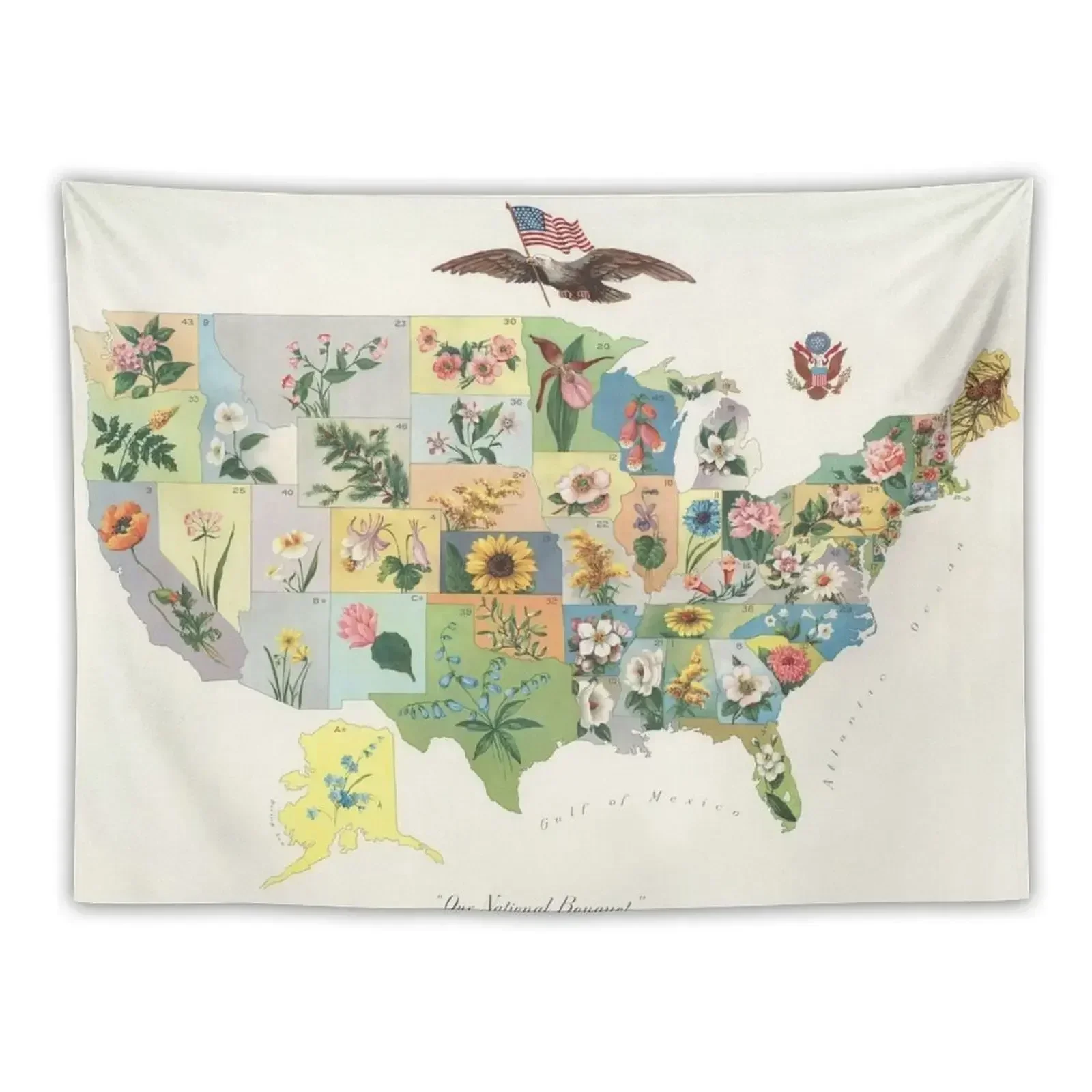 

Vintage US State Flower Map (1911) Tapestry Wall Deco Home Decorators Tapestry