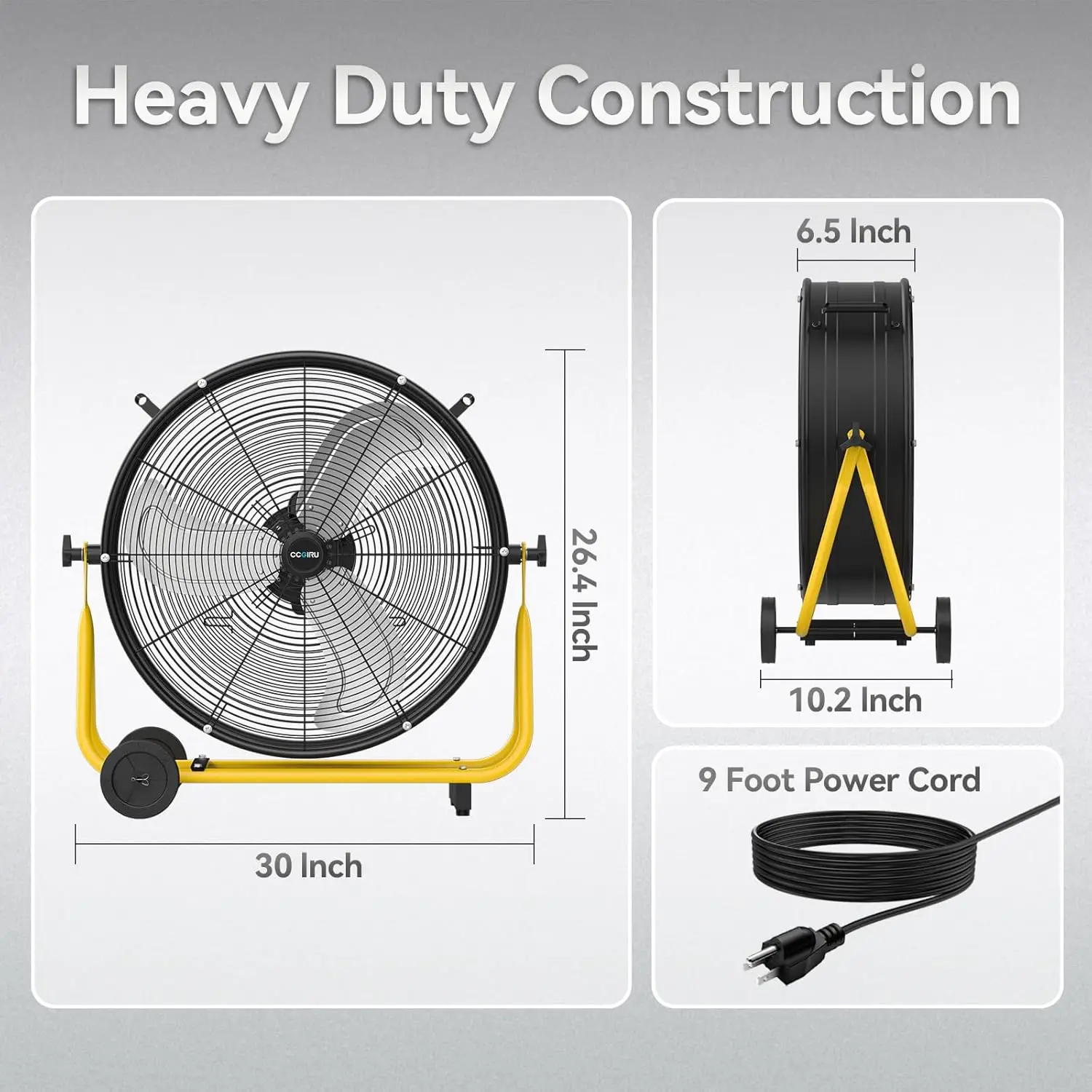 Drum Fan, 8800 CFM 3-Speed Heavy Duty Metal Air Circulator with Casters Handle for Warehouse, Workshops, Garage, Factory and Bas