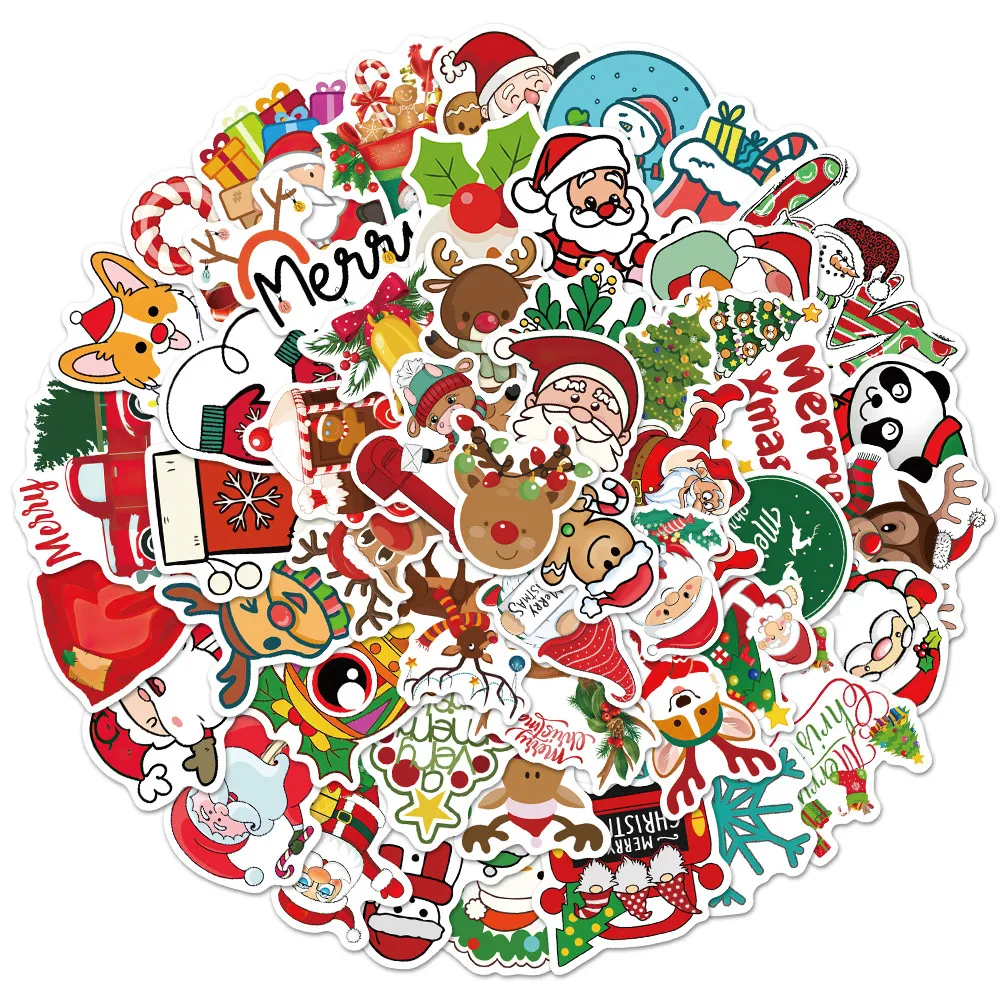 Xmas Holiday Art Stickers 50pcs Seasonal Printed Decals for Skateboard Water Cup Hand‑made Projects Giajar Sticker Store