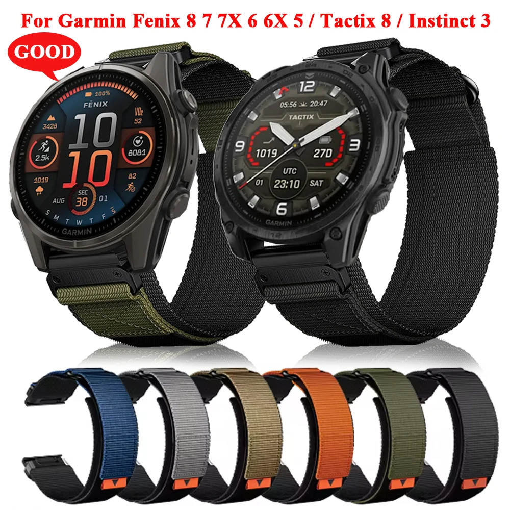 22mm 26mm Nylon Watch Strap For Garmin Fenix 8 7 7X Pro 6 6X 5 Tactix 8/Instinct 3 E QuickFit Band Forerunner 955 965 Bracelet