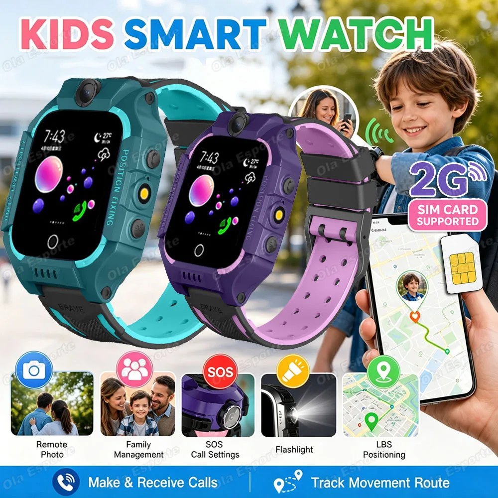 New Kids Updated Smartwatch 2026 Support 2G SIM Card Flashlight GPS Location SOS Camera Voice Call Child Game Smartwatches Gifts