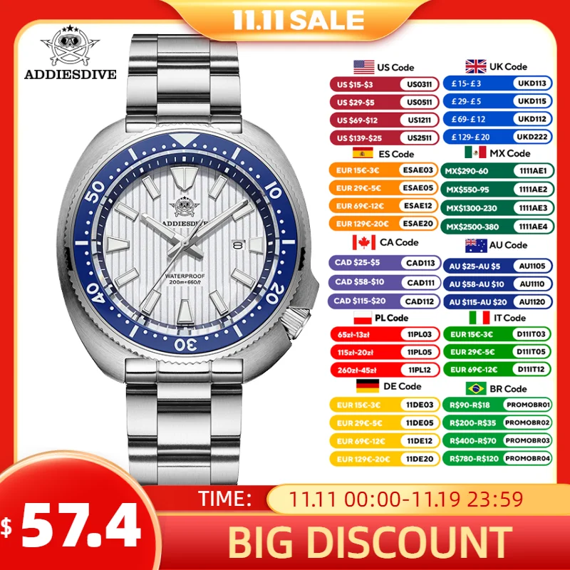 

ADDIESDIVE 2025 New Diving Quartz Watch Men 200m Waterproof Sapphire Stainless Steel Luminous Ceramic Bezel Wristwatch AD2507