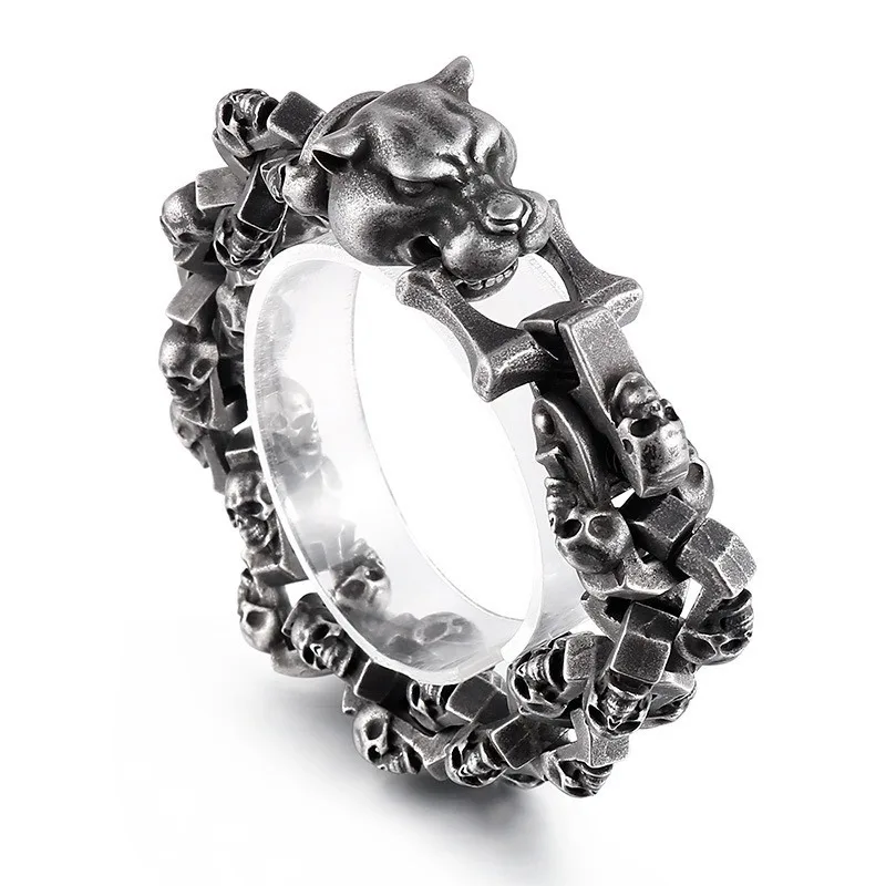 New European American Dark Gothic Titanium Steel Bracelet, Retro Skull Head Bold Statement Wrist Jewelry For Trendy Men