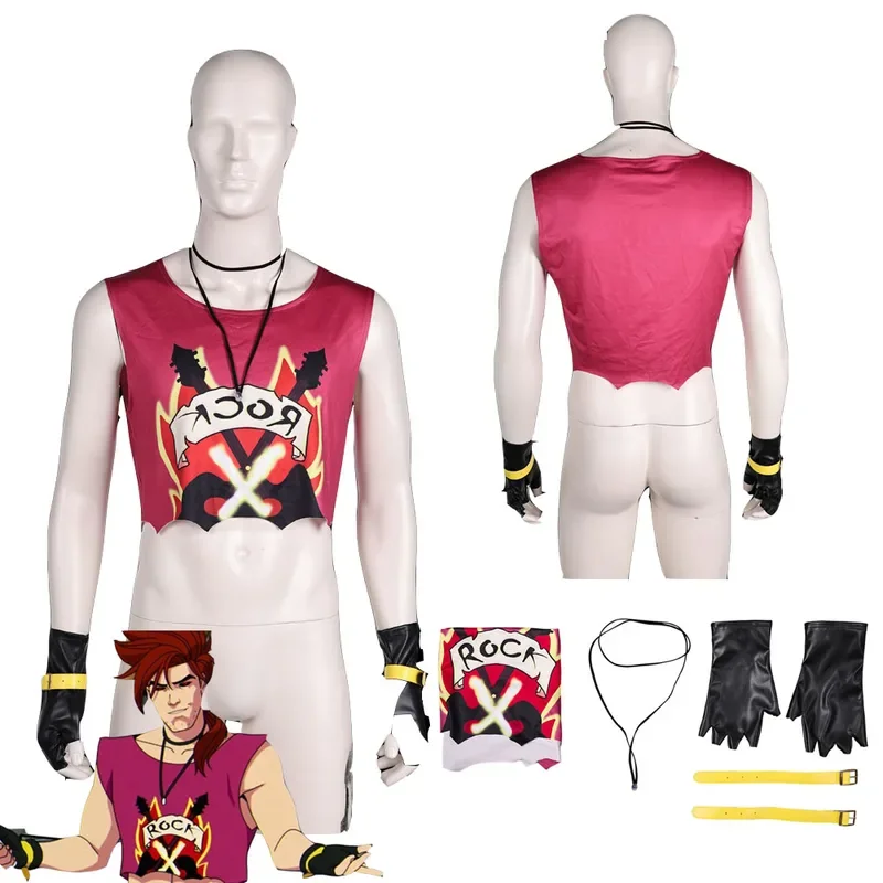 Gambit Cosplay Shirt Costume Necklace Wristband Gloves Cartoon Super Villain X Roleplay Vest Men Outfits Party Suit Halloween