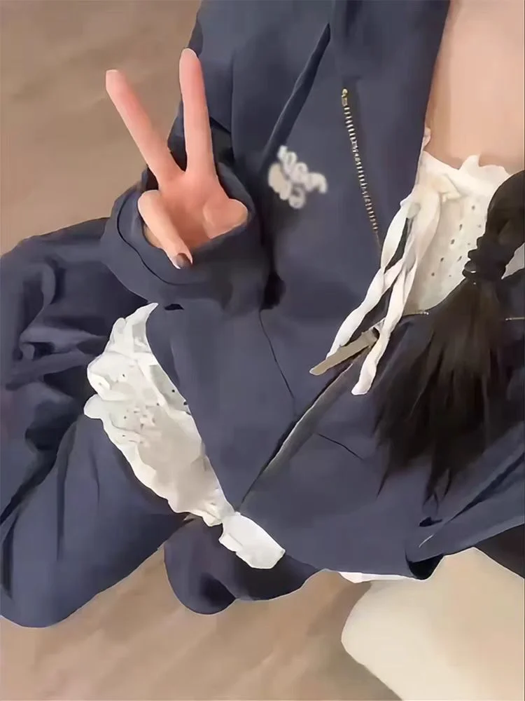 Nuovo set di felpe con cappuccio cardigan primaverili e autunnali per studentesse, set da due pezzi ampio e versatile