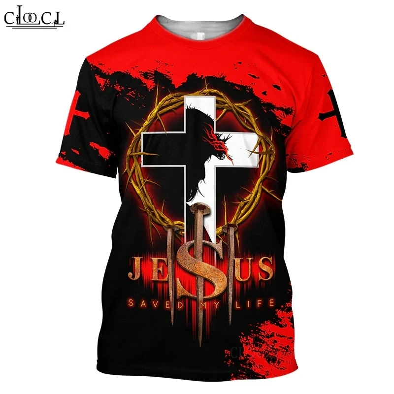 Summer Men\'s T-Shirt God Religion Christ Jesus Cross 3D Print Hip Hop Loose Short Sleeve Streetwear Oversized Vintage T Shirt