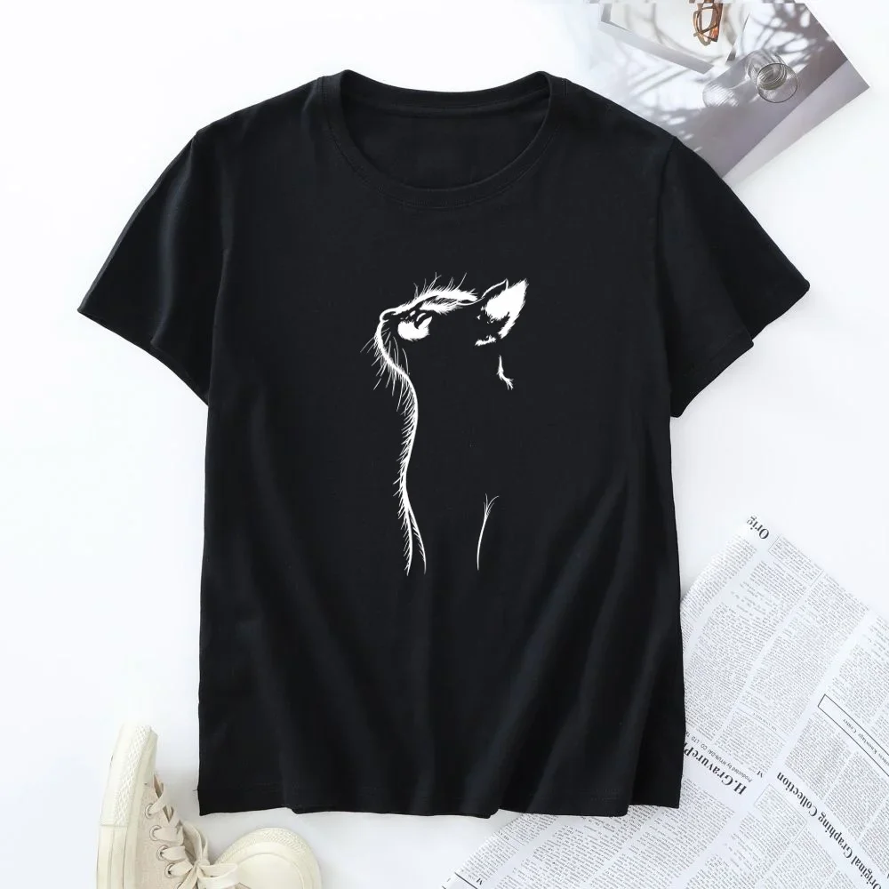 Oversize T-shirt Short Sleeve Tees 100% Cotton Women\'s Top Summer Women Clothing Fashion Cat Graphic T Shirts Female Tshirt