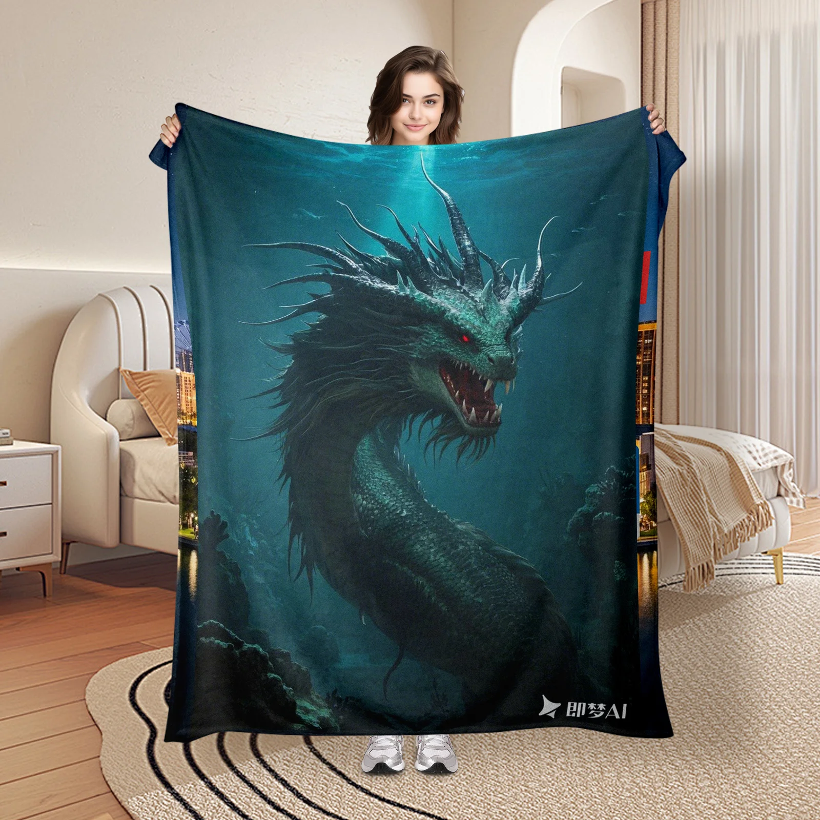 Thrilling Siren And Deep Sea Monster Themed Blanket With Dark Fantasy Design For Eerie And Unique Decor