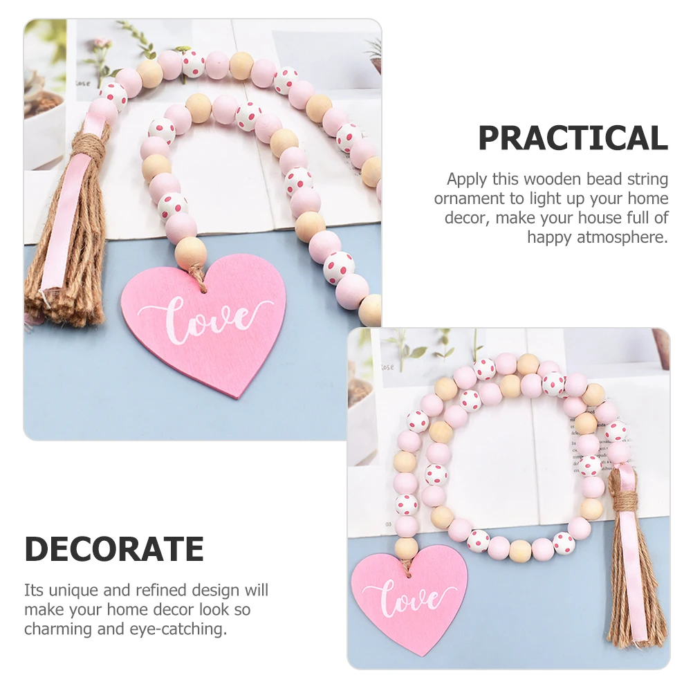 

2Pcs Heart Wooden Beaded Garland Tassel Valentine's Day Hanging Beads Decor Party Valentine Decorations Indoor