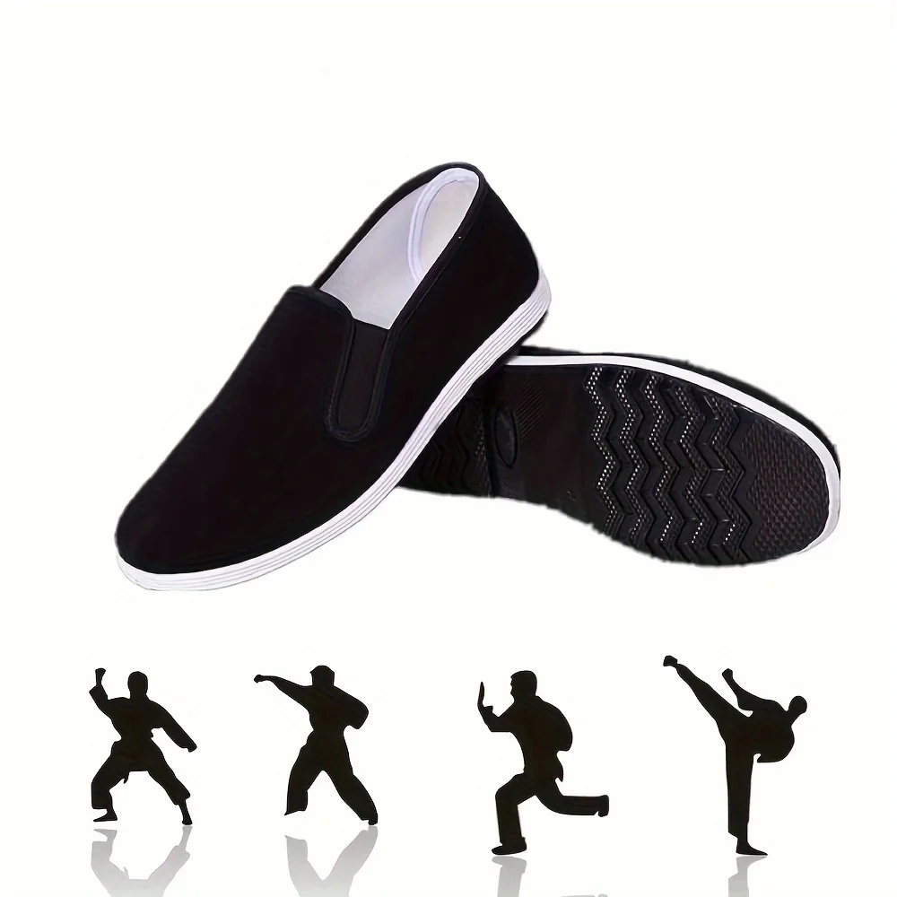 Traditional Kung Fu Cloth Shoes Black Rubber Sole Durable Leather Bottom Unisex Martial Arts Training Walking Casual Sneakers
