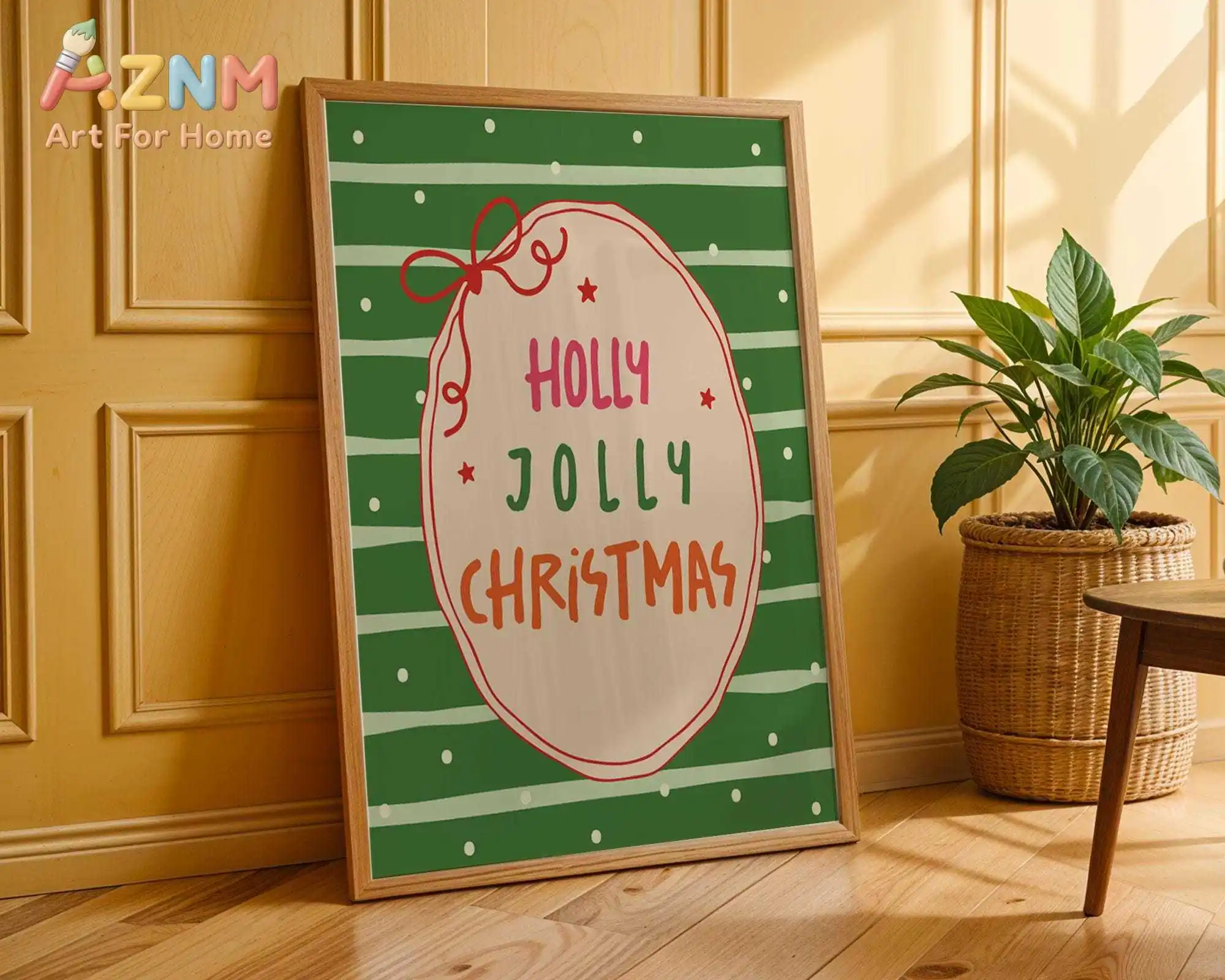 1pc Modern Funny Holly Jolly Christmas Poster - Unframed Festive Holiday Wall Art Poster for Living Room and Bedroom Decorations