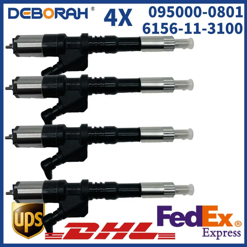 

4PCS Fuel Injector 095000-0800 095000-0801 For Komatsu Pc400-7 WA470-5 6156-11-3100