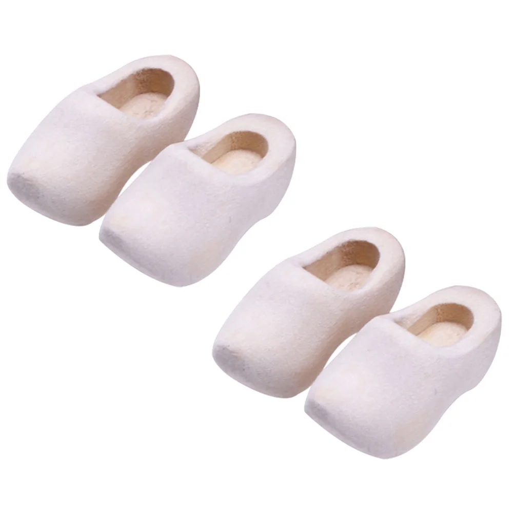 2 Pairs Clogs House Craft Decoration Slippers Mini Wooden Shoes for Child Sneakers