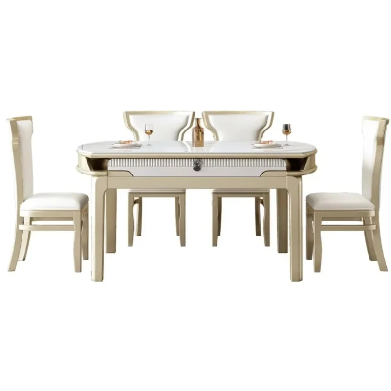 

Marble dining table French cream style dual-purpose retractable folding modern rectangular home furniture