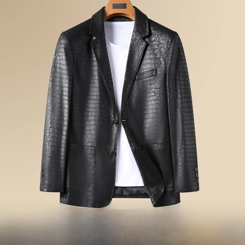 

Haining Genuine Leather Jaet Men's Slim Fit Goat Skin Jaet Sli Mid-aged Single Leather Suiting Outerwear Coat