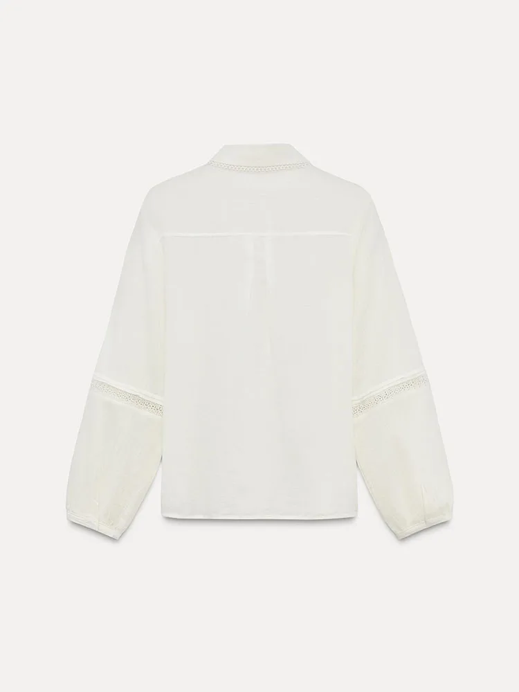 قميص نسائي جديد لفصل الربيع بأكمام طويلة من القطن، تصميم بسيط مع زخارف دانتيل مستقيمة، قميص أنيق للعمل والمناسبات غير الرسمية