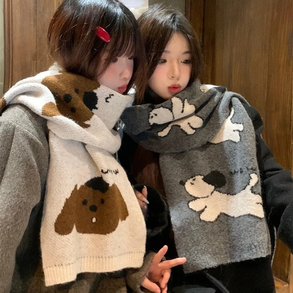 

Вязаный шарф с милой мультяшной собакой, корейская версия, толстый теплый шейный шарф, антихолодный женский шарф, осень и зима