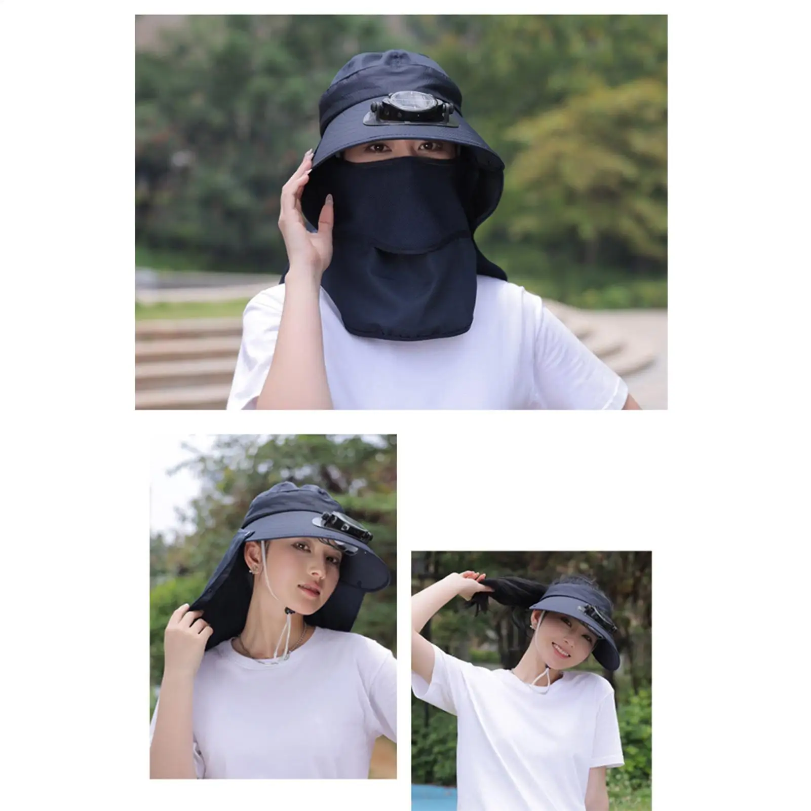 

Hat With Fans Solar Power Breathable Headgear Wide Brim Removable Neck Flap Face Cover Sun Hats For Men Gardening Hiking Fishing