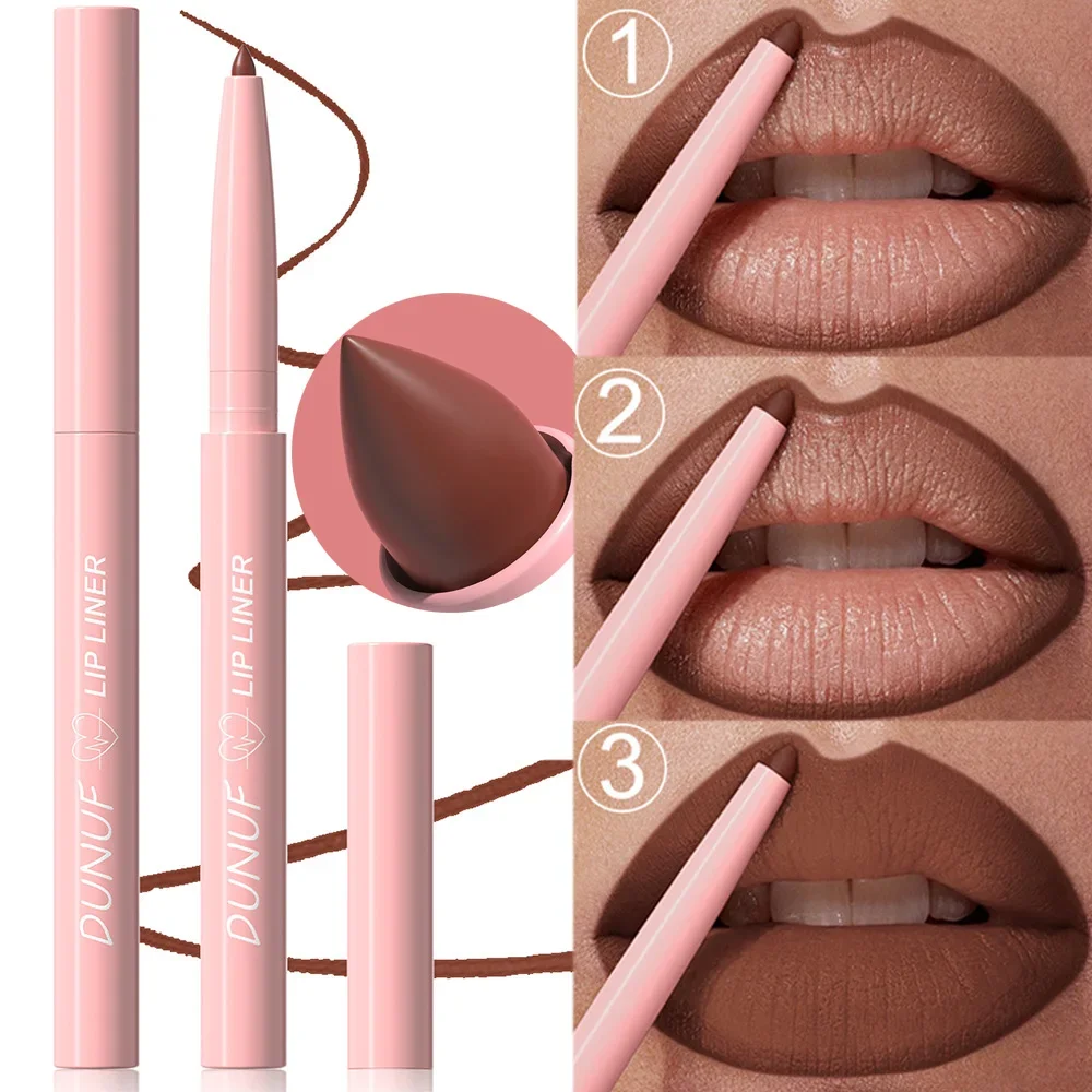 Delineador de labios mate de terciopelo, resistente al agua, suave, fácil de colorear, 12 colores, contorno de labios marrón desnudo, esculpido, lápiz delineador de labios Natural duradero