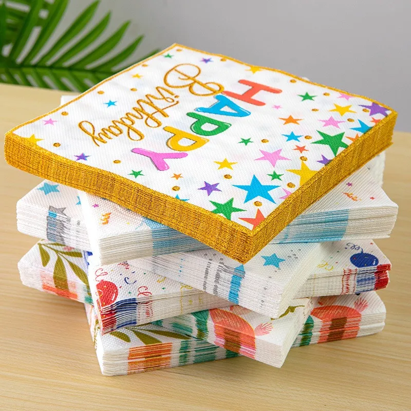 

20Pcs/pack Happy Birthday Printed Disposable Napkin Paper Disposable Table Dinner Tissues DIY Party Decor