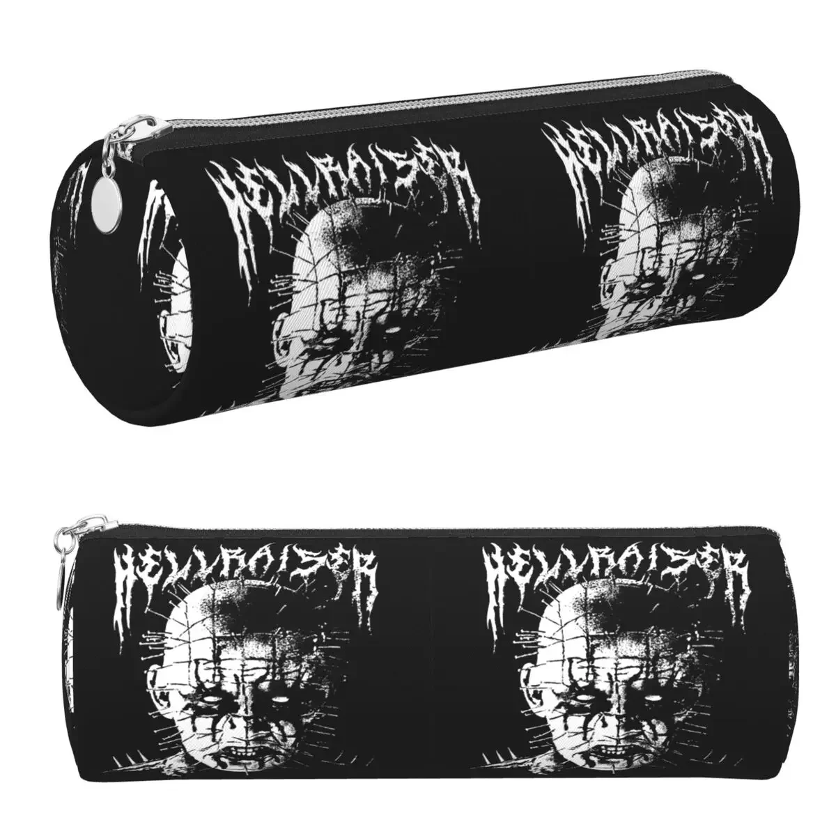 Black Metal Pinhead Graphic Pencil Cases Pen Holder Cylinder Pen Box Pencil Bag for Boys Girls Stationery Supplies