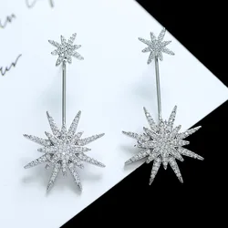 Star Long Earrings For Women With Cool And Cool Style Earrings, Eight Pointed Star Snowflake Inlaid With Zircon, Rear Hanging Ea