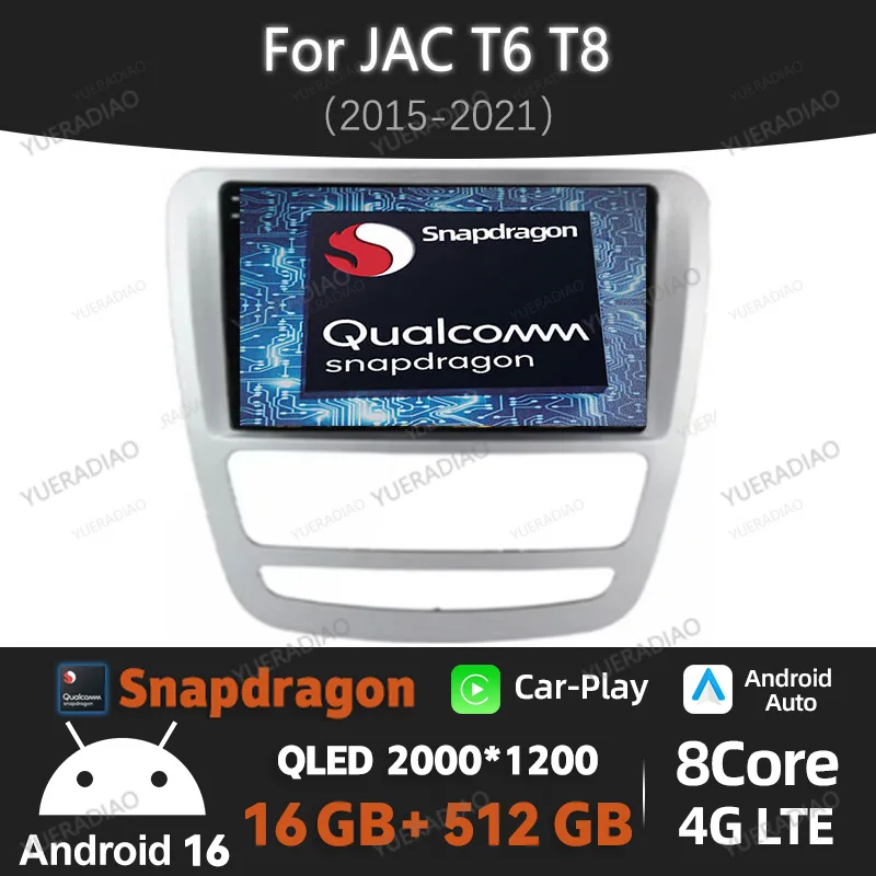 Android 16 Car Radio For JAC T6 T8 2015 2016 2018 2022 2021 GPS NAVI Multimedia Stereo Video Player Head Unit Carplay Auto WIFI